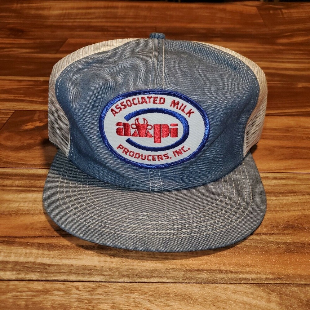 Vintage Rare K Products Denim Style Trucker Mesh Ampi Dairy Milk Patch Snapback